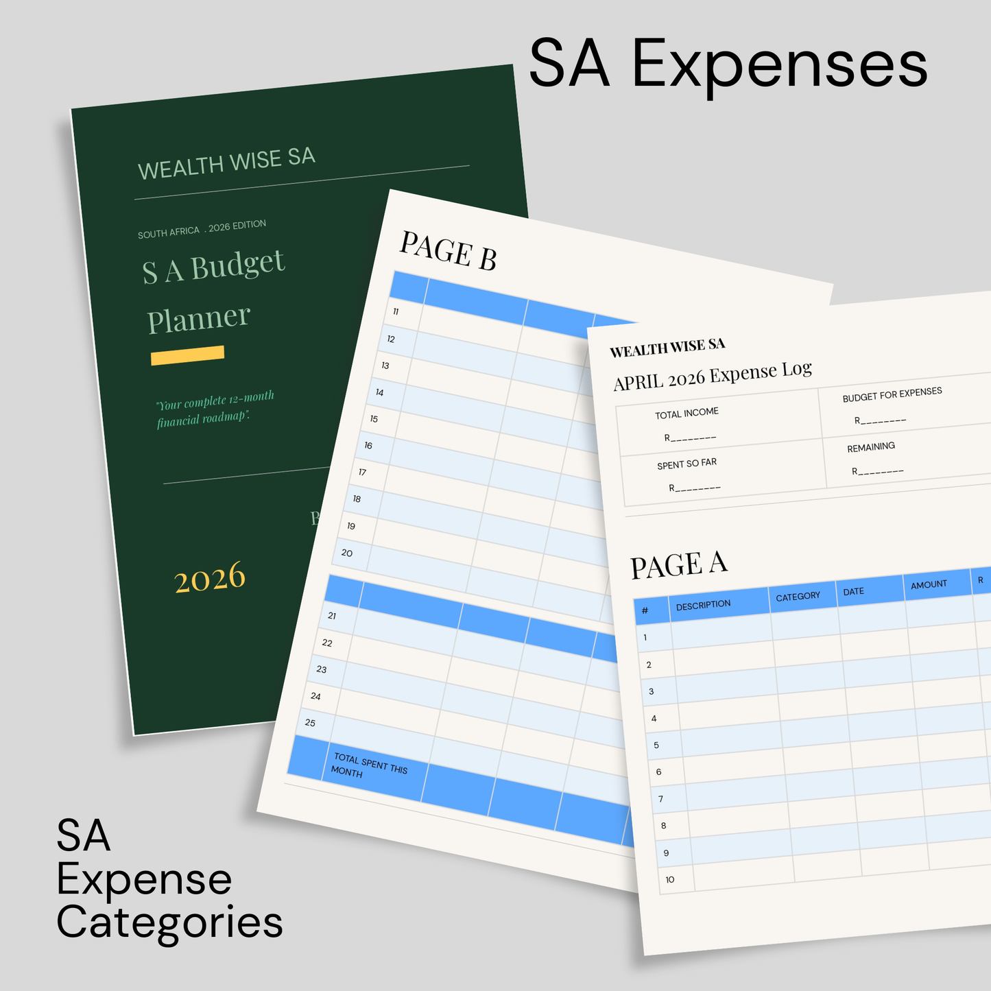 SA Budget Planner 2026 — 12-Month Financial Planner (Printable PDF | Instant Download)
