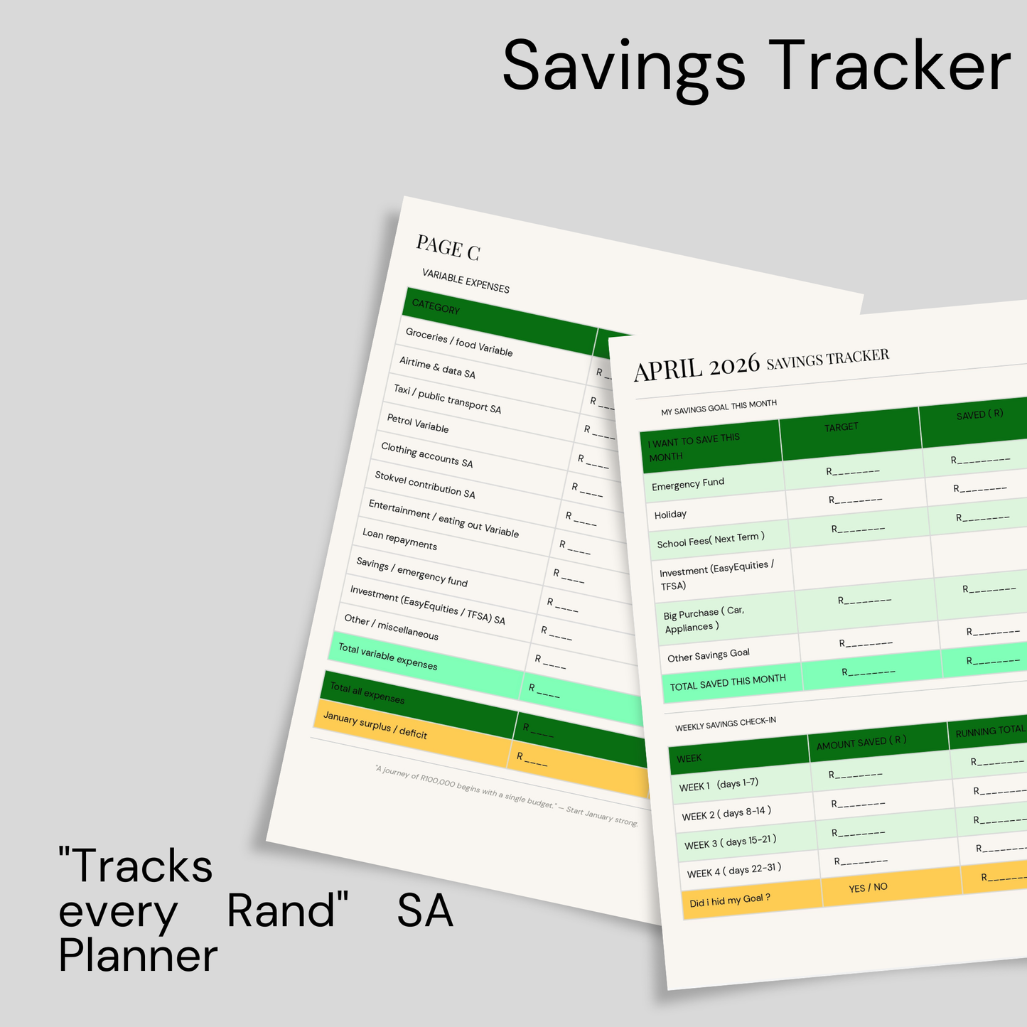 SA Budget Planner 2026 — 12-Month Financial Planner (Printable PDF | Instant Download)